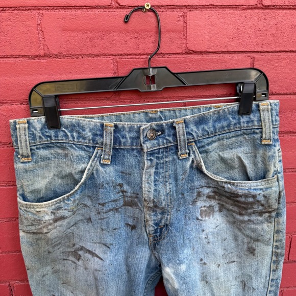 Vtg 70s Levi Jeans Orange Tab Flare Leg Distressed Womens 30 X 31 Paint Splatter - Picture 5 of 12